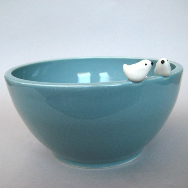 Tweethearts Robins Egg Blue Bird Bowl - Handmade Pottery