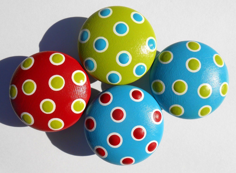 1 Hand Painted Polka Dots Drawer Knob, Ruby Red, Lime Green, or Turquoise, Spots, Spotted Door Pulls