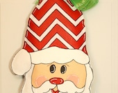 Santa Claus Christmas Chevron Burlap Door Hanger Decoration Personalized