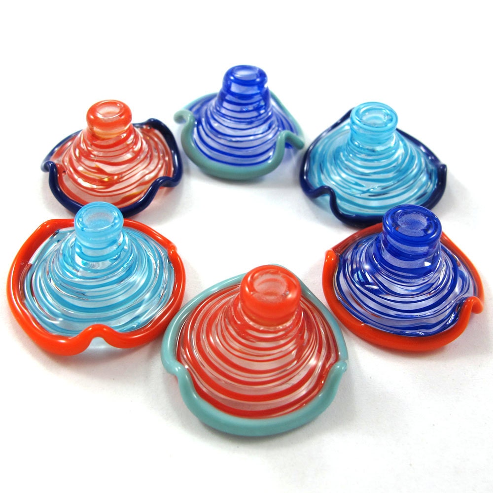 Lampwork beads glass set, Lampwork Beads set, lampwork beads - Triangle Bells, Orange, Turquoise, Blue (6) SRA