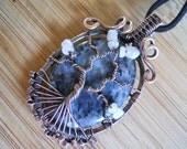 Tree of Life Pendant Black Labradorite Larvikite Moonstone Wrapped in Hammered Oxidized Copper Wire