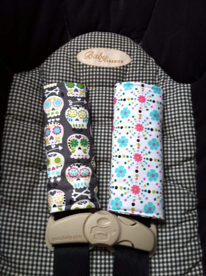 Cute Bonehead and Daisy Car Seat Strap Covers-- Ready to Ship