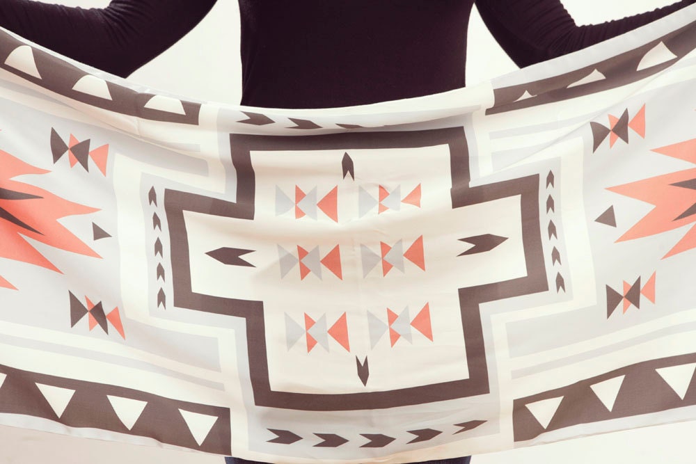 AZTEC SCARF. Silk Scarf. Long scarf. Navajo scarf. Tribal print. Fashion Scarf.