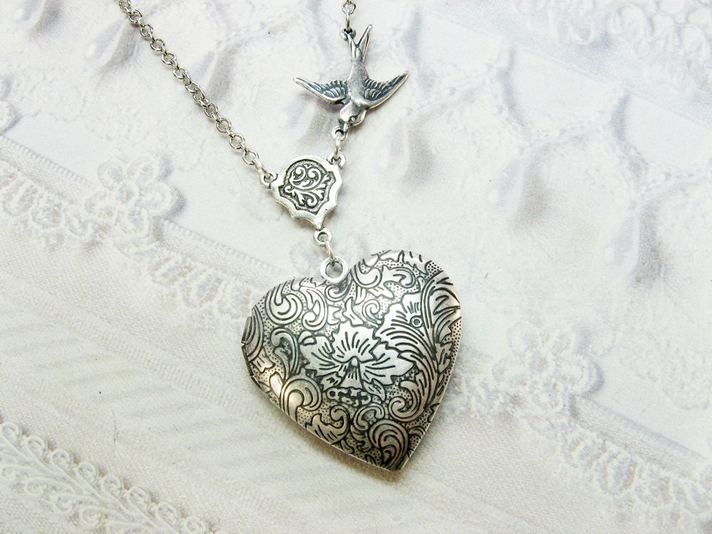 Silver Locket Necklace - Silver Love Locket  - The ORIGINAL Follow Your HEART LOCKET-  Wedding Birthday Bridesmaids Gift