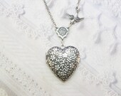 Silver Locket Necklace - ORIGINAL FLOWER LOCKET -  Heart Locket - by BirdzNbeez - Graduation Day Wedding Birthday Daughter Friend Gift