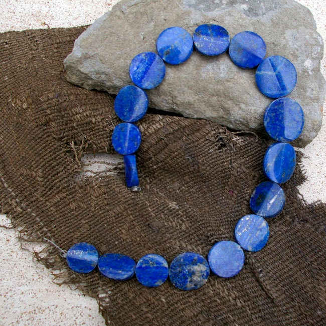 Lapis Lazuli Bead Strand, Natural and Handcut, Large Polished Graduated Coin, 25mm
