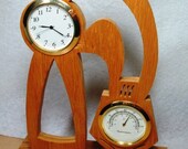 Clock,Handmade Oak  Wood Desk Clock Grandfather Clock and Thermometer, Home Decor, Handmade in the Fretwook Style