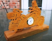 Clock,Handmade Oak Wood Desk Clock Motorcycle Clock Wooden Handmade in the Fretwook Style/ Home Decor