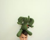 Eco friendly Baby Elephant doll Moss green felted Vintage wool soft baby toy upcycled sweet unique gift idea bubynoa Best Friend