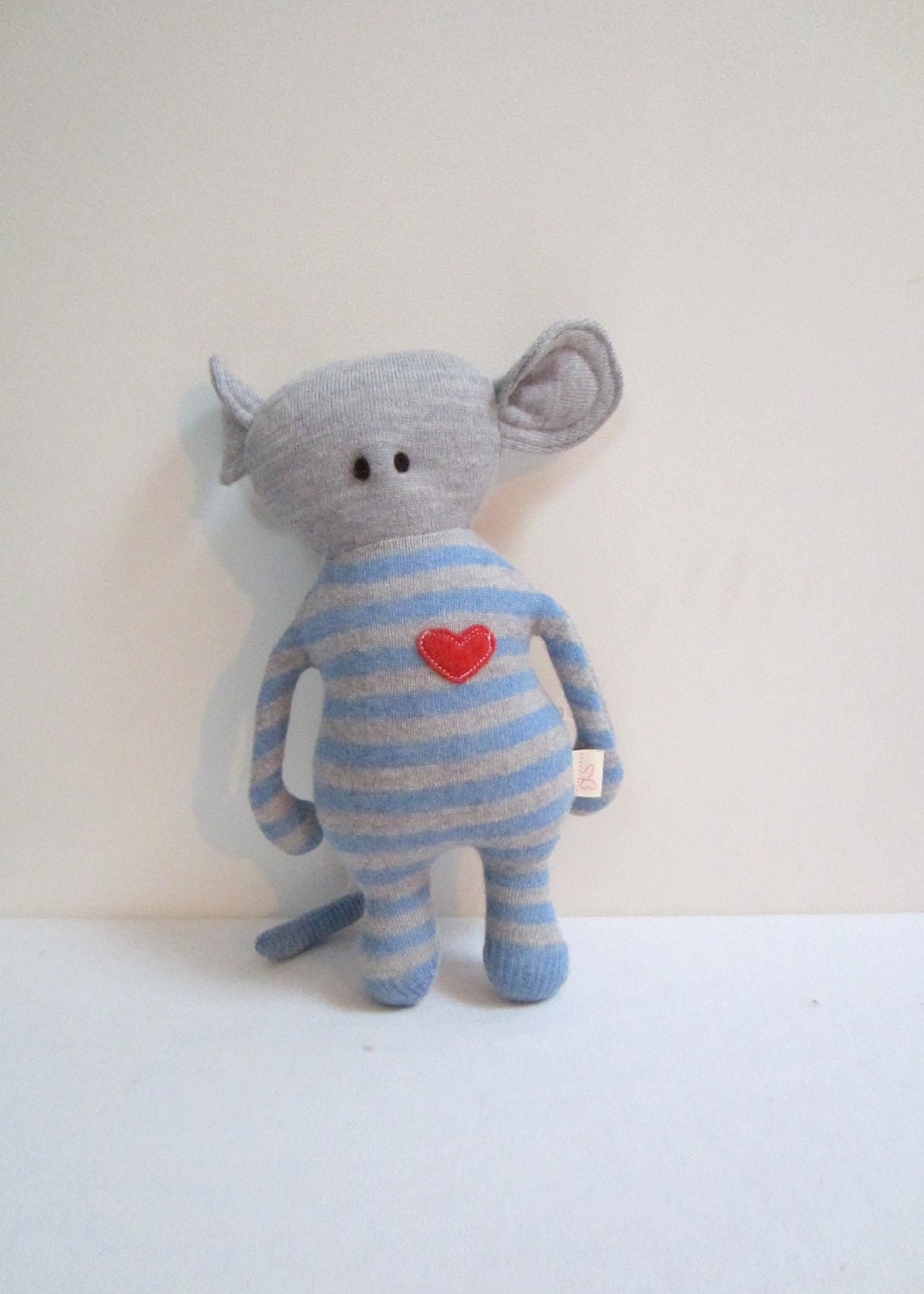 Mousy Critter Monster OOAK doll eco friendly upcycled wool sweater Grey blue stripes soft stocking stuffer collectors item - bubyNoa