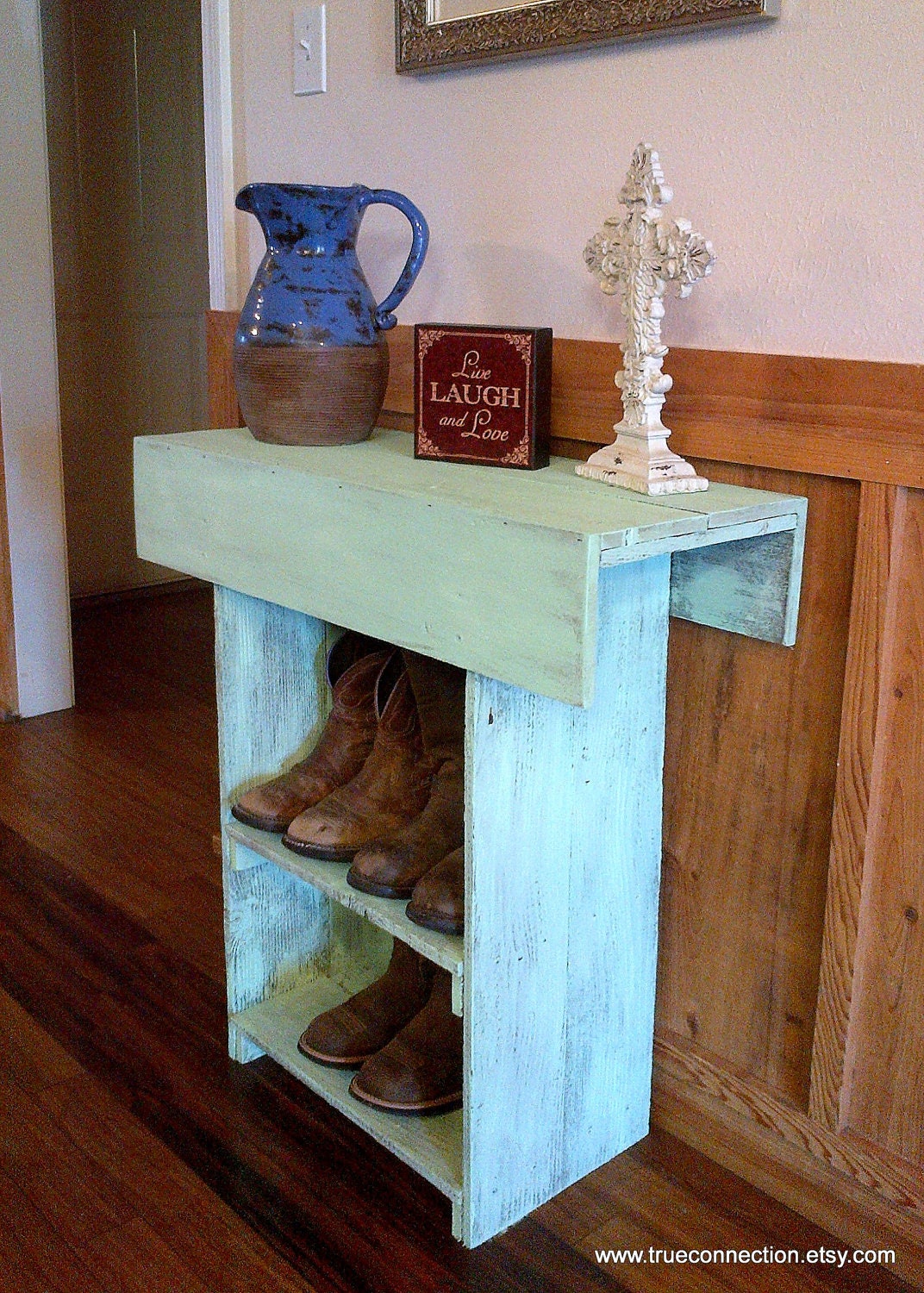 Farmhouse Console Table Rustic Furniture Country Farm House Entry Table 30" Long 30" tall 13" Wide Console Table Wall Table Green