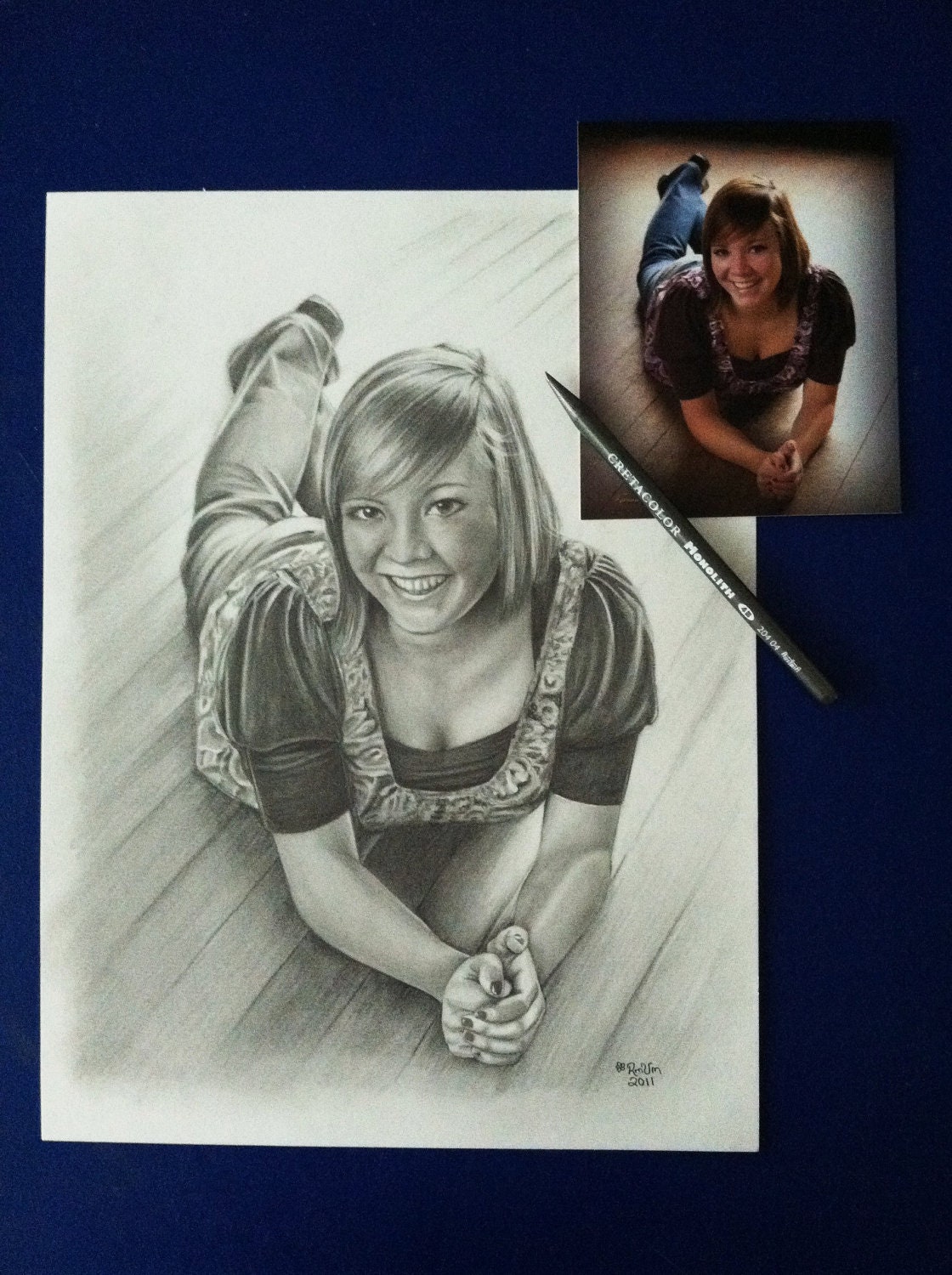 Custom Portrait Pencil Graphite Drawing From Your Photo 11 x 14 in - 27.94 x 35.56 cm - Wedding, Pets, New Baby and More
