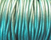 On Sale 3.5 yards 1.5mm Leather Cord USA cord, Metallic truly teal blue green