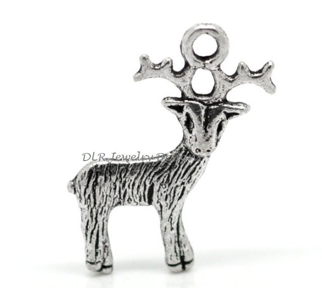 4 pcs Silver Reindeer Pendant Charms 24mm x 19mm