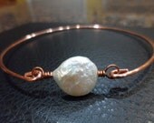 Coin Pearl Copper Bangle, Bridesmaid Gifts, Flower Girl Gifts, Birthday Gifts, Christmas Gifts, Gifts For Her, Pearl Bracelet