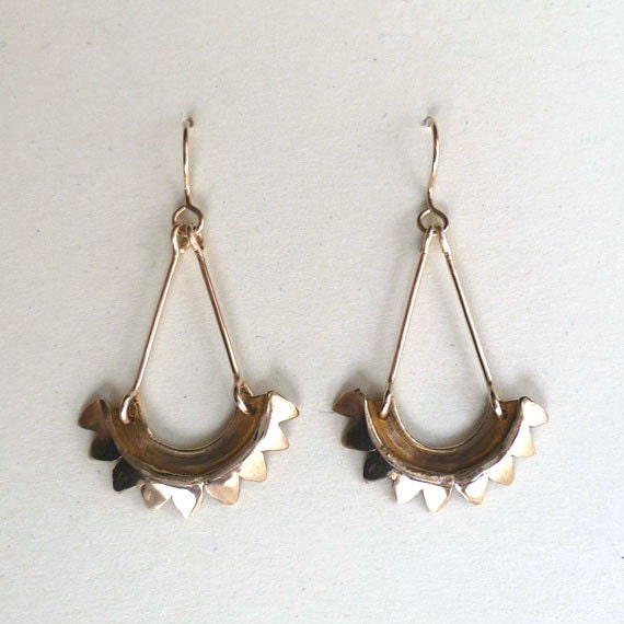 Spiked Arch Earrings - Brass - Industrial Chic - Machine Parts - Dangles - Spiky - Handmade - Modern - Golden - Steampunk - Arch Earrings
