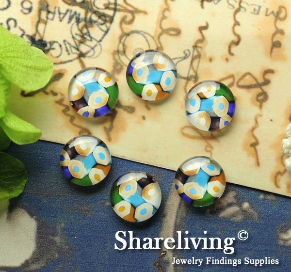10pcs 12mm Handmade Photo Glass Cabs Cabochons ( Dots )   -- BCH206F