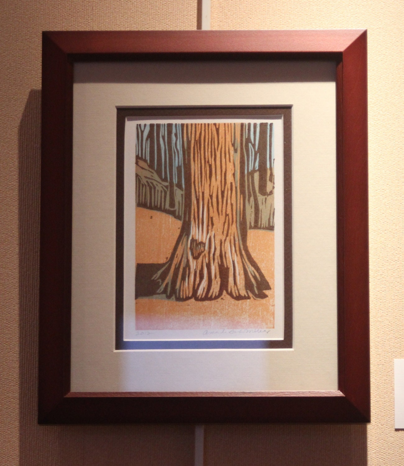 FRAMED, Tree Love, Tree, Heart, Woods, Forest, Brown and Blue, Nature Art