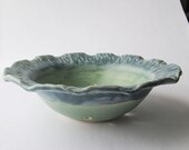 Beautiful Berry Bowl Colander- Worn Denim Blue and Seafoam Green Glaze - With a Ruffled Edge READY TO SHIP