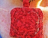 Small Red Rustic Necklace/ Red Necklace/ Fabric Necklace/ Fabric Jewelry/Pretty Necklace/ Unique