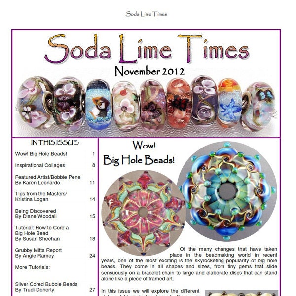 Big Hole Bead  issue - November 2012 Soda Lime Times Lampworking Magazine (PDF) - by Diane Woodall