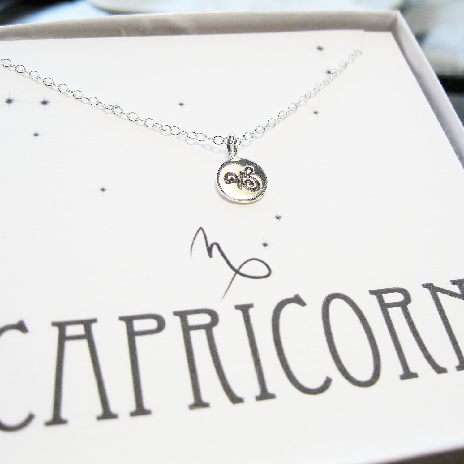Capricorn Sterling Silver Charm Necklace - Zodiac, Starsign, Astrology, horoscope, birthday gift