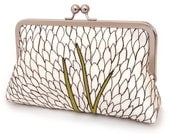 White tree clutch : embroidered ivory silk purse with kisslock clasp and gift box / woodland wedding
