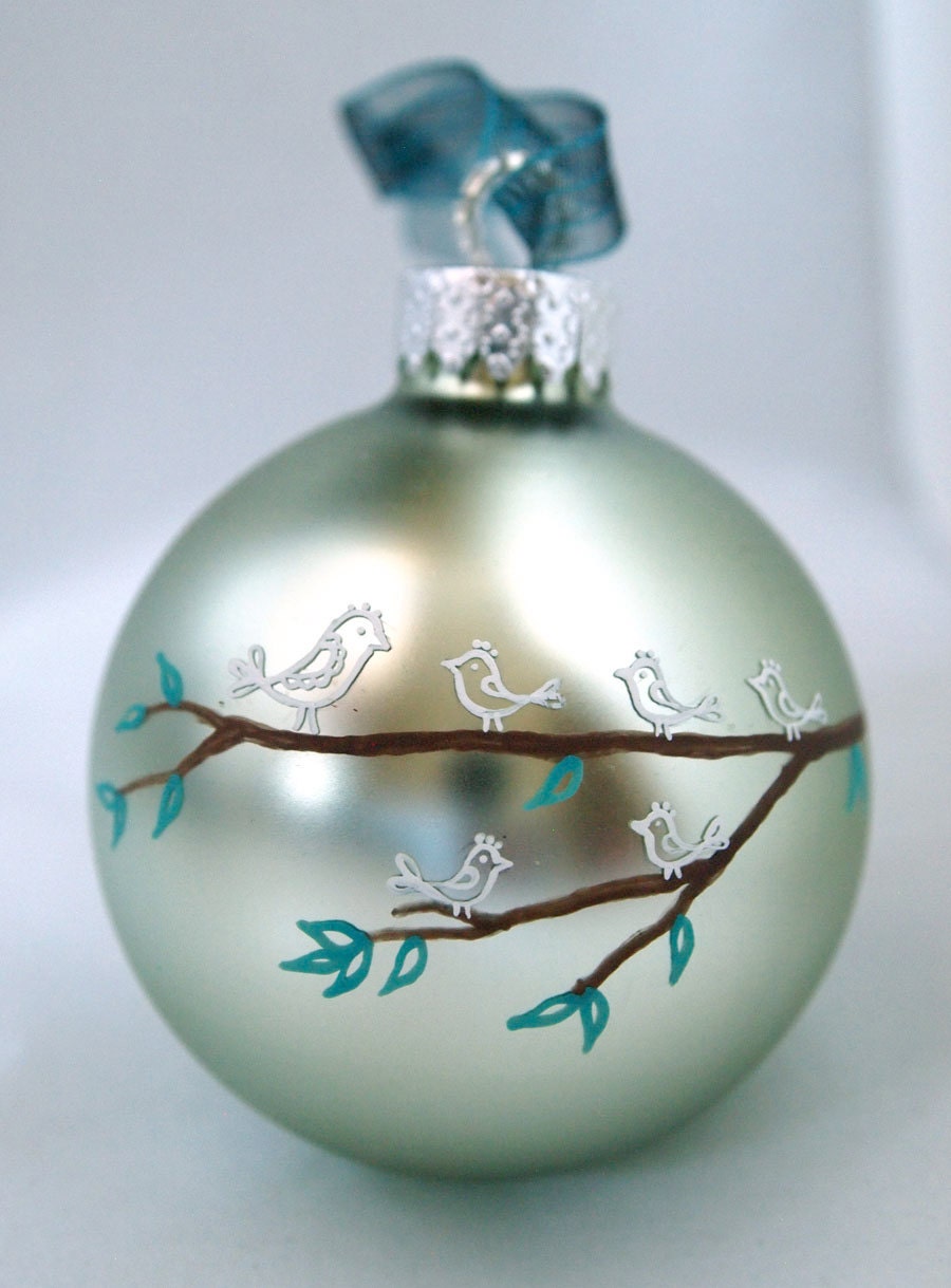 READY 2 SHIP - Parent/Grandparent and 5 Children/Grandchildren Bird Ornament -  Can be personalized