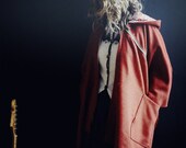 Burnt Orange Harris Tweed Wool Hooded Cape with Zip Closure