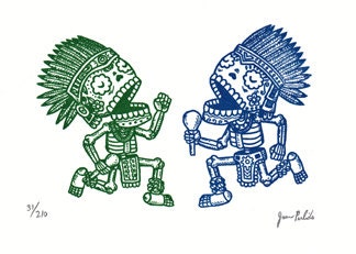 Aztec Calaveras Limited Edition Gocco Screenprint