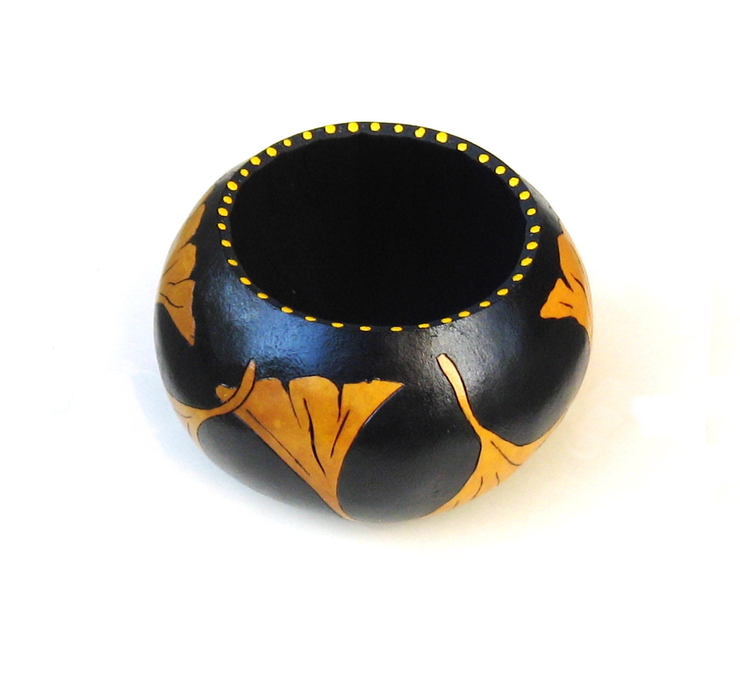 Ginkgo Leaf Gourd Bowl Painted Gourd Art Yellow Black