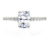 Cushion White Sapphire Engagement Ring Diamond White Sapphire Ring 14K White Yellow Rose Gold Bridal Jewelry
