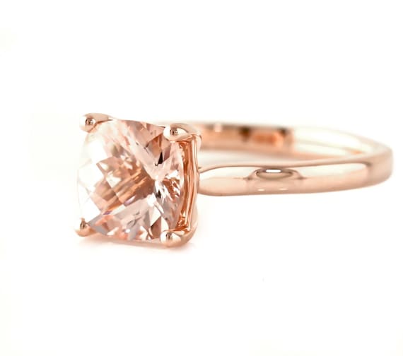 Cushion Morganite Ring 14K Rose Gold Morganite Engagement Ring Solitaire 14K White Yellow Rose Gold
