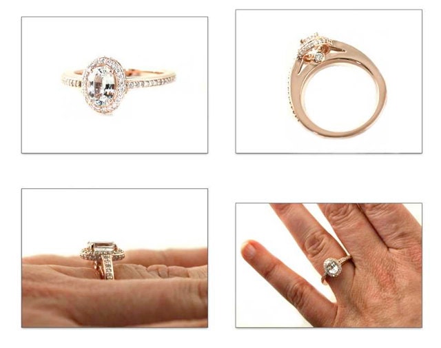 14K White Sapphire Diamond Engagement Ring Oval Diamond Halo Setting 14K 18K White Yellow Rose Gold Platinum Palladium Bridal Jewelry