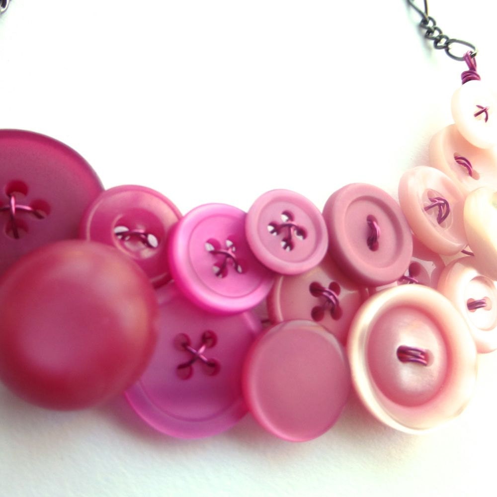 Ombre Pink Vintage Button Fashion Necklace - Shades of Pink