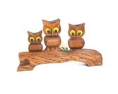 Vintage Wood Owls Shelf Sitter, Circa 1960, Trio of Owls, Sits on Desk or Shelf, Woodland or Mountain Cabin Decor