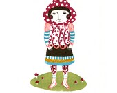 mushroom girl -  gocco screenprint - limited edition