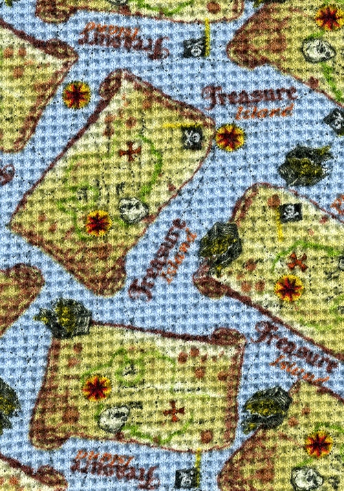 Pirates & Skulls Treasure Island Waffle Thermal Knit Fabric 1 1/2 YARDS PLUS