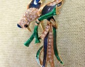 Vintage 1960s Rhinestone Bird Enamel Phoenix Pin