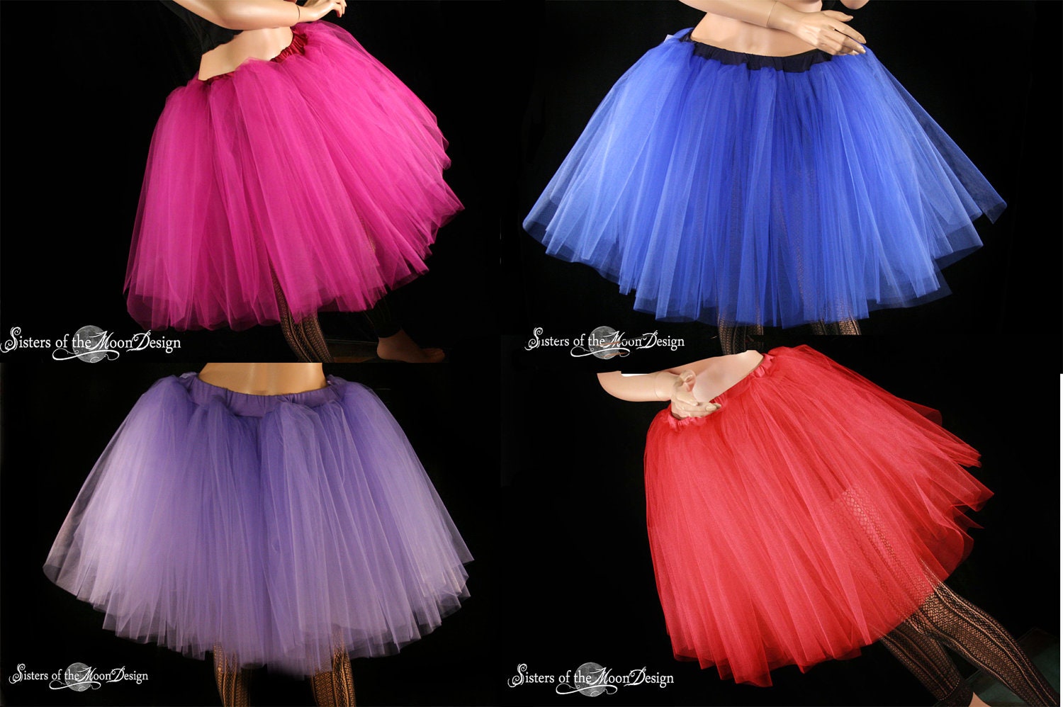 Custom Color tutu skirt knee length Romance extra poofy Adult costume petticoat dance bridal -- You Choose Size --Sisters of the Moon