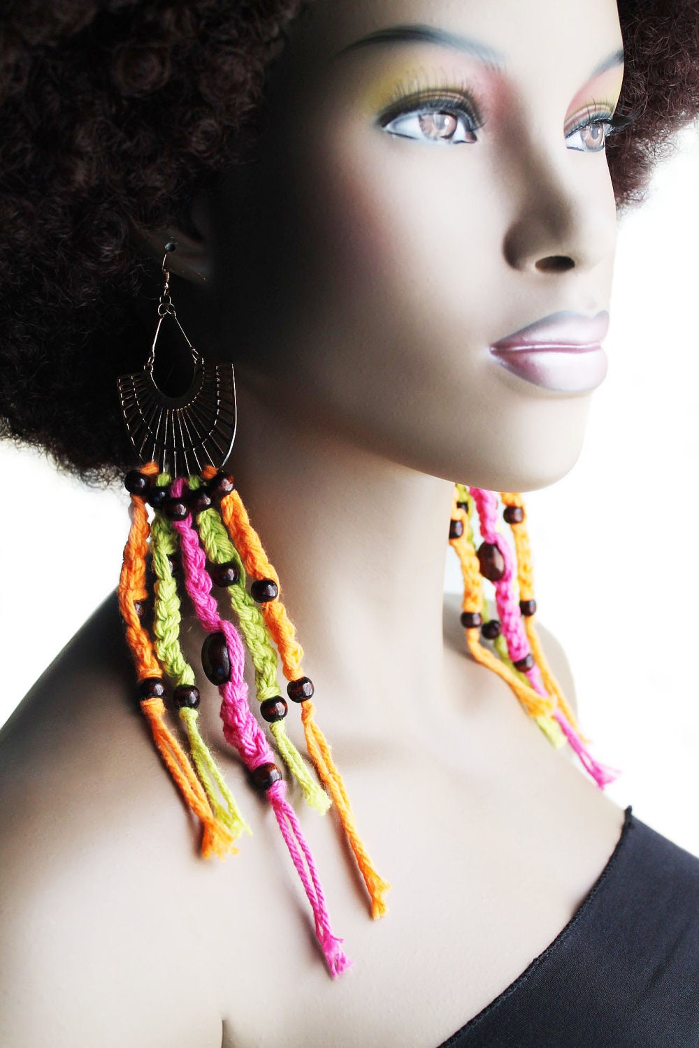 Orange Pineapple Yarn Earrings