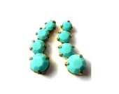2 Swarovski vintage jewelry findings 4 rhinestone opaque turquoise crystals in brass setting,