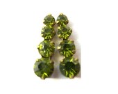 2 Swarovski vintage jewelry finding 4 rhinestone crystals in brass setting, green