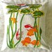 vintage gold fish and lilly pad pillow cover