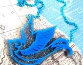 TATTOO STYLE SPARROW - Double Layered Sparrow Necklace in Turquoise and Snowflake