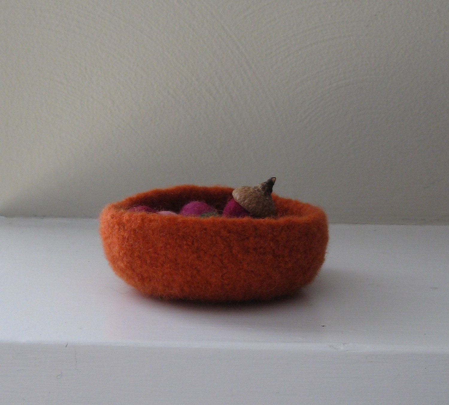 Felted Mini Bowl  in Pumpkin Orange - OOAK - In Stock - Ready to Ship - Acorns not Included - Harvest - Fall - Autumn