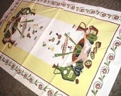 SALE....Vintage MOD 60s  Mushroom Vegetable Stew Yellow Cotton Kitchen Tea Towel