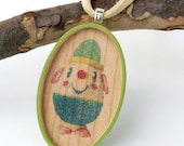 Vintage Eggman Wood Pendant