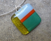 Fused Glass pendant, Color block in Spring Colors, Glass necklace