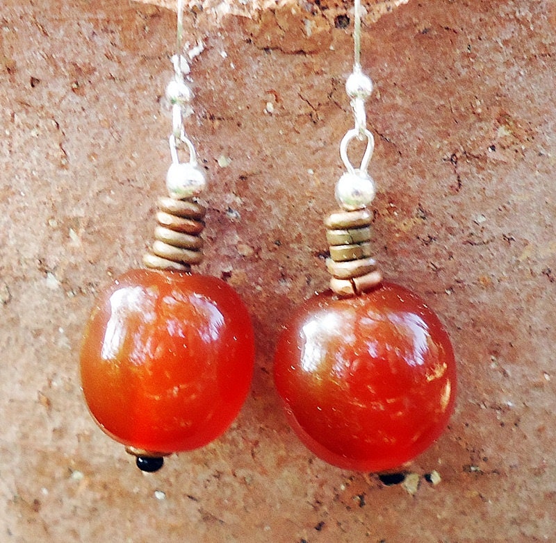 Carnelian & Old Copper Earrings